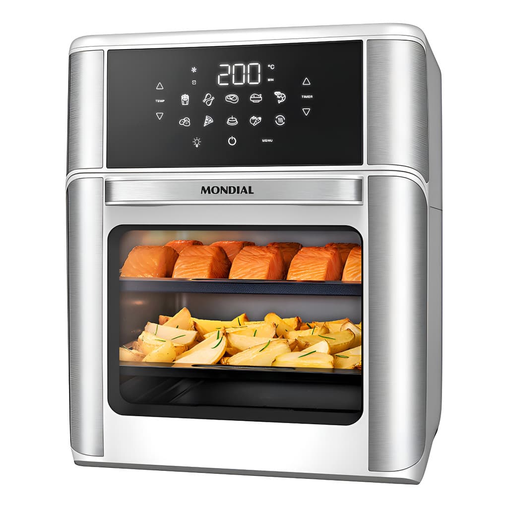 Fritadeira Air Fryer Forno Oven 12l Mondial 2000w com alimentos prontos
