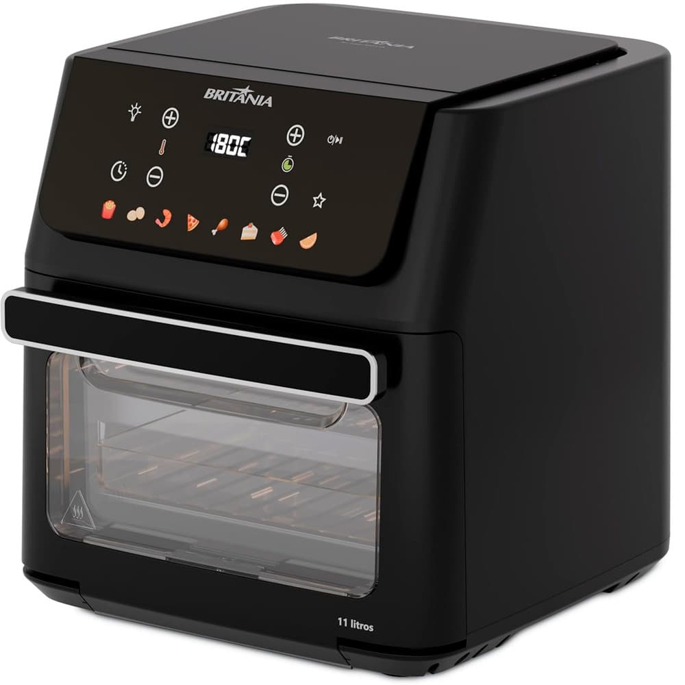 Fritadeira elétrica Air Fryer Britânia 11 litros, 220V, 1800W, 8 funções, grades e tampa removíveis