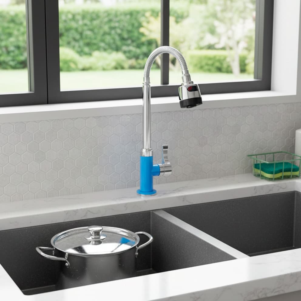 Torneira de Cozinha Resistente com Pescoço Flexível Bico Giratório 360° Filtro Embutido - Instalação em Furo Único