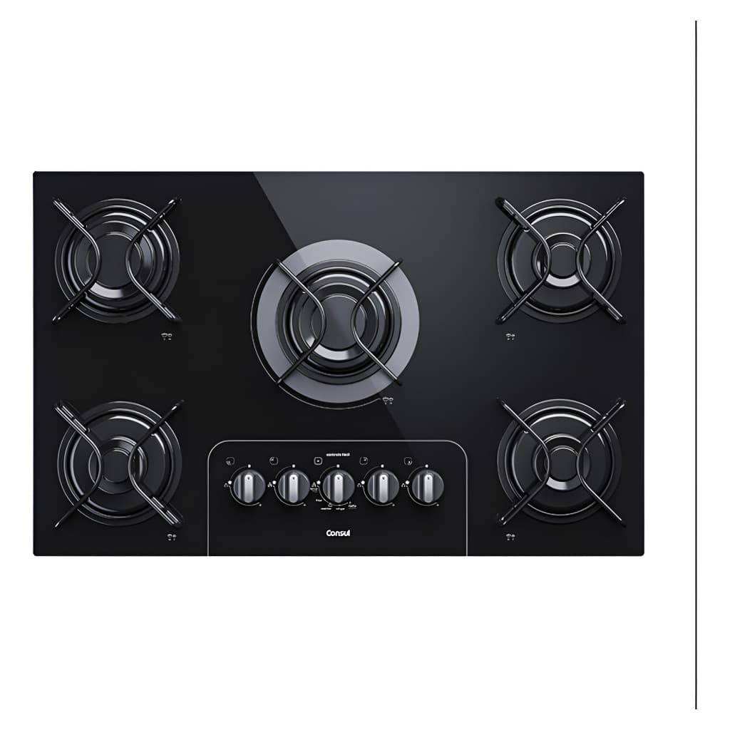 Cooktop 5 Bocas Gas Bivolt Vidro Automatico 73x46cm - Consul