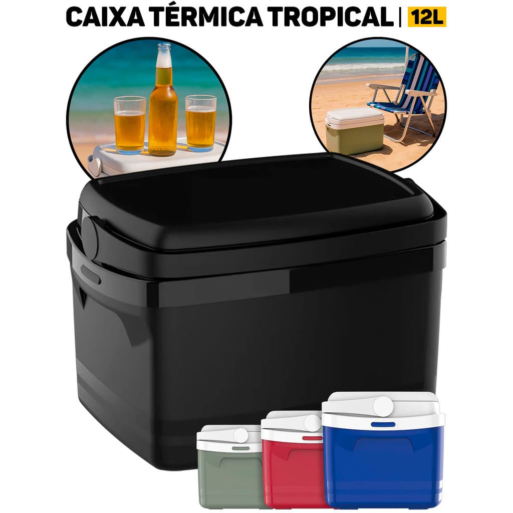 Caixa Térmica Cooler Tropical 12 Litros Soprano 18 Latas P/ Praia Churrasco Camping Bebida Comida