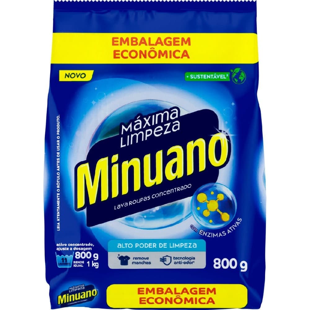 Sabão em pó Minuano Máxima Limpeza 800g embalagem econômica
