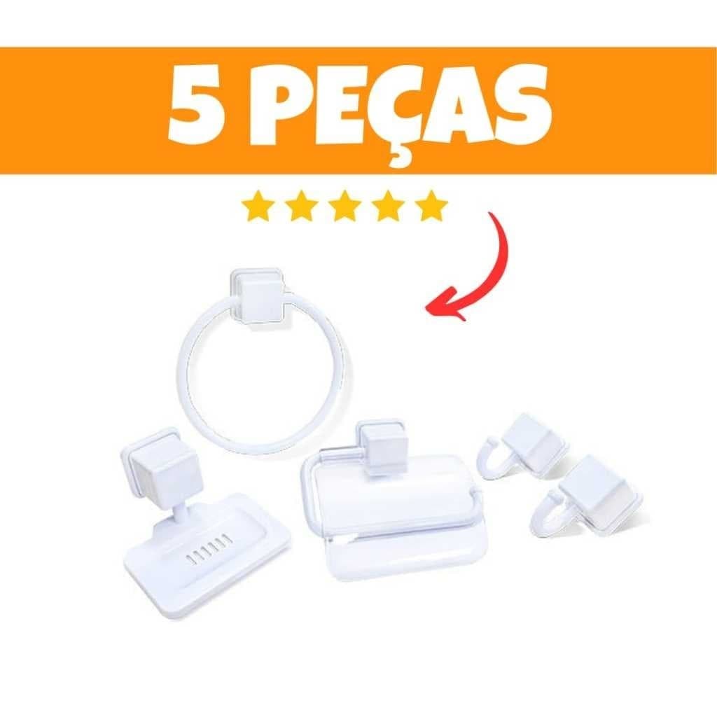Kit Acessorios Banheiro 5 Pecas Saboneteira Porta Toalha Gancho Suporte Papel Organizacao Instalacao