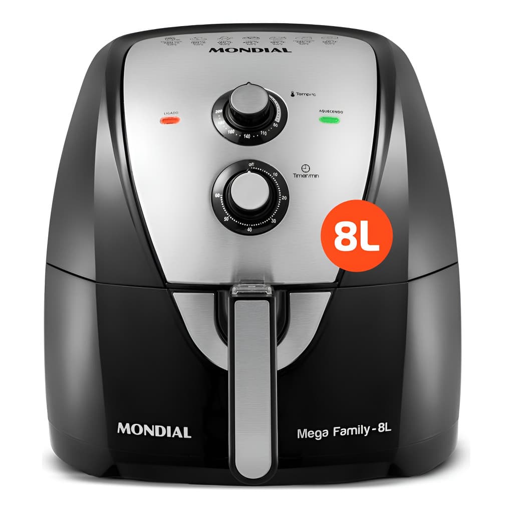 Fritadeira Sem Óleo Air Fryer 8L Mondial AFN-80-BI, 1900W, preta e prata