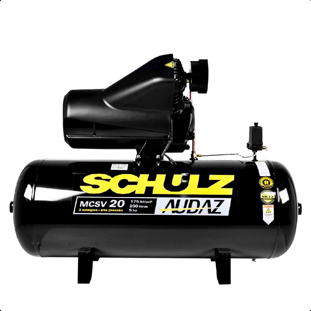 Motocompressor de ar estacionário preto Schulz MCSV 20 200L 5cv