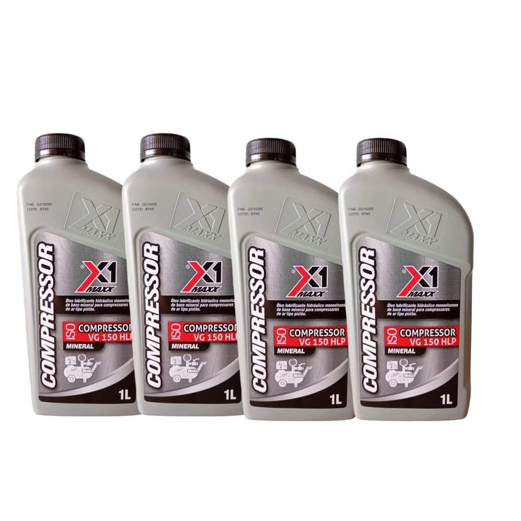 quatro garrafas de óleo compressor MAXX 1 litro VG 150 HLP mineral