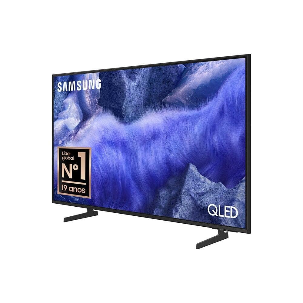 Smart TV Samsung QLED 4K 50 polegadas com tela azul exibindo a marca Samsung