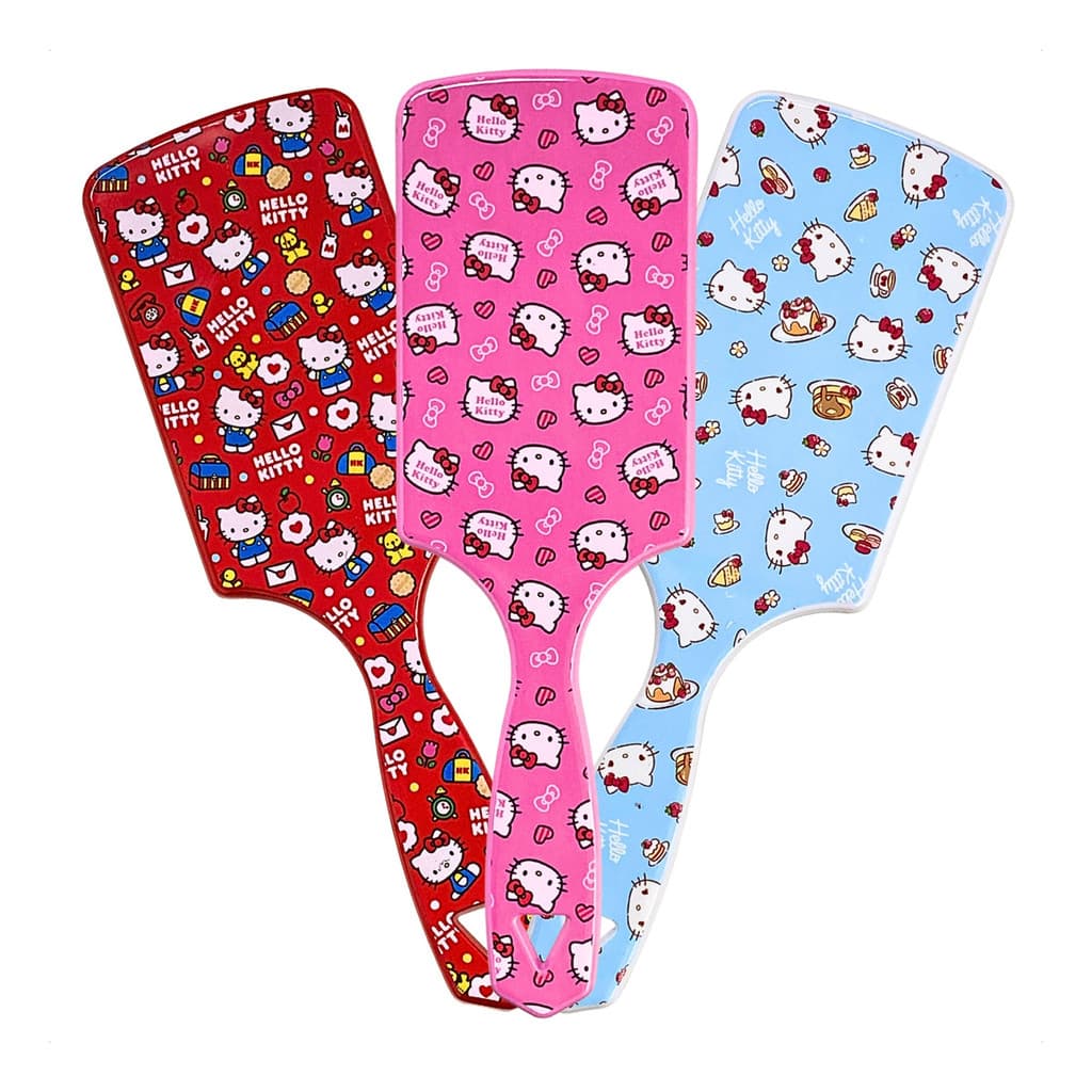 Escova Cabelo Raquete Quadrada Almofadada Hello Kitty Azul Celeste