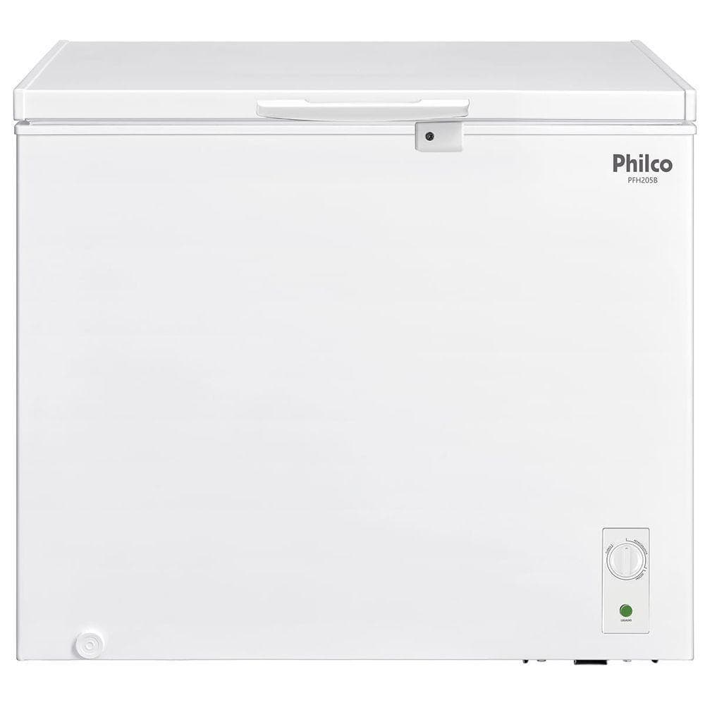 Freezer Horizontal Philco PFH205B 199L 220V, branco, com porta fechada, logotipo e modelo visíveis
