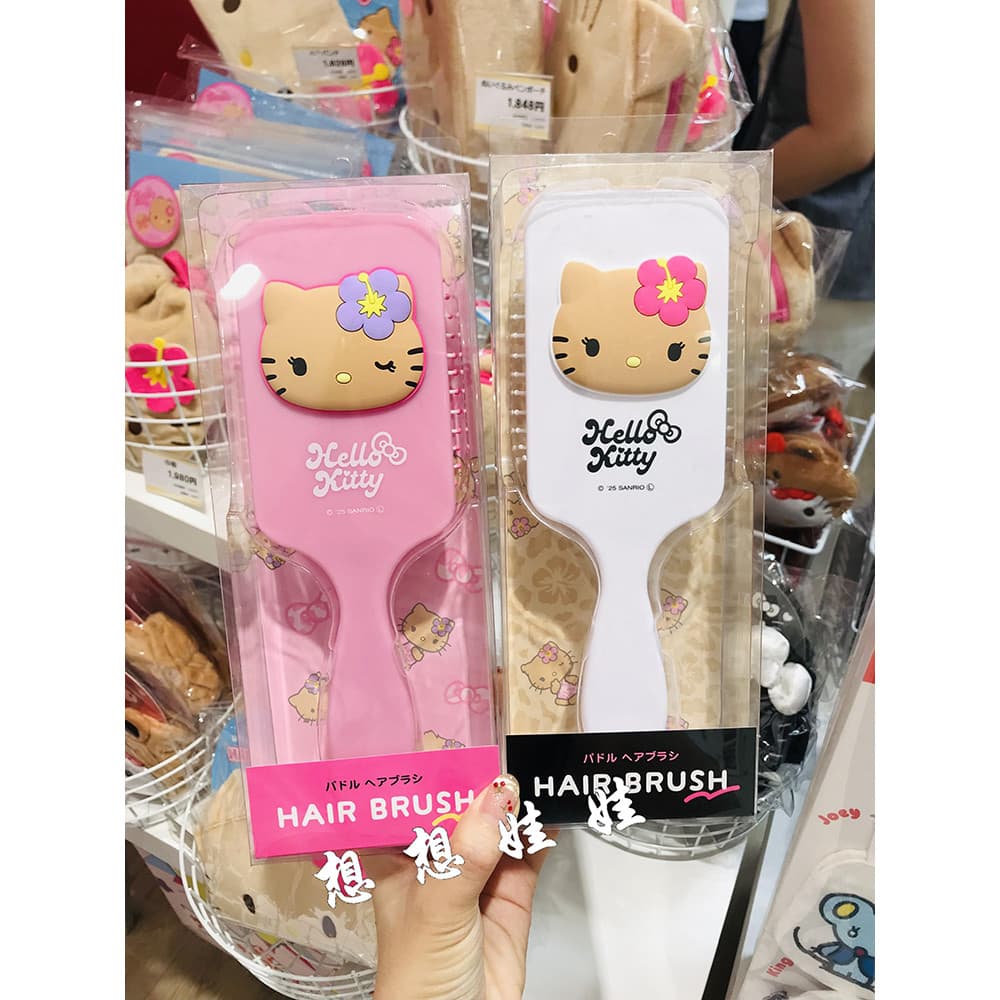 Pronto estoque Japão Sanrio hello kitty Pente de cabelo reto de couro preto Cabo reto Pente de cabelo Pente de maquiagem