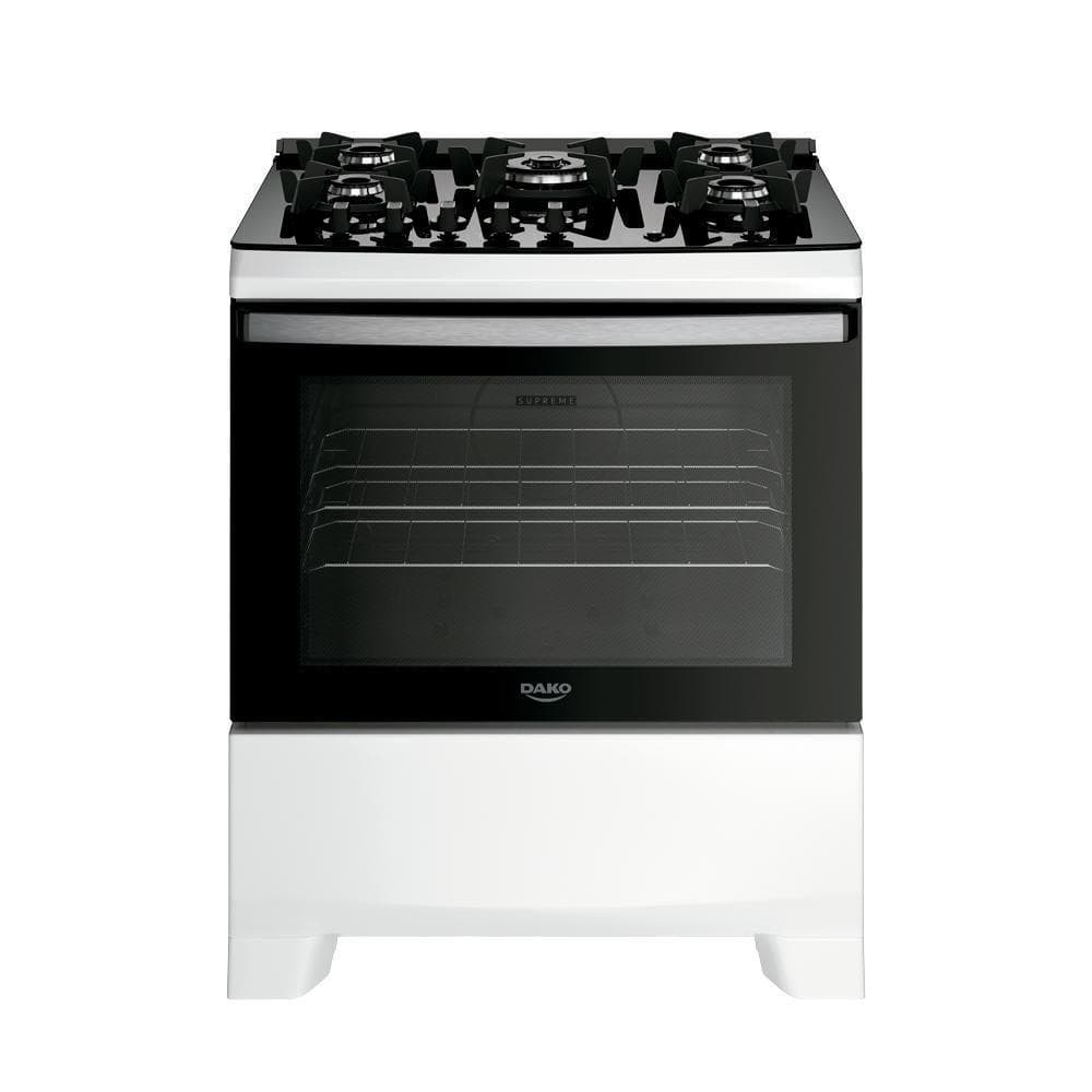 Fogão 5 Bocas Dako Supreme com Mesa de Vidro Bivolt, preto e branco