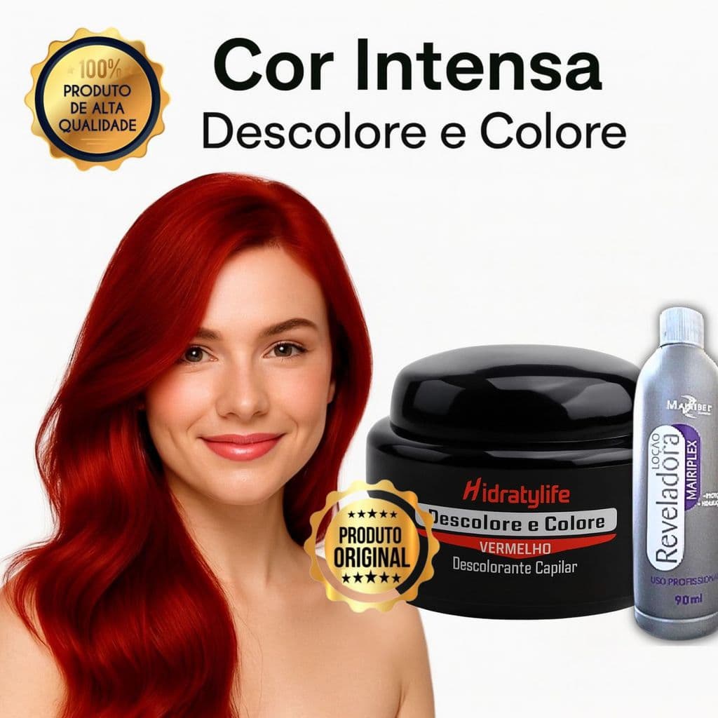 Po Descolorante Vermelho 2 em 1 Descolore e Tinge para Cabelos Vermelhos Vibrantes | Compre Agora