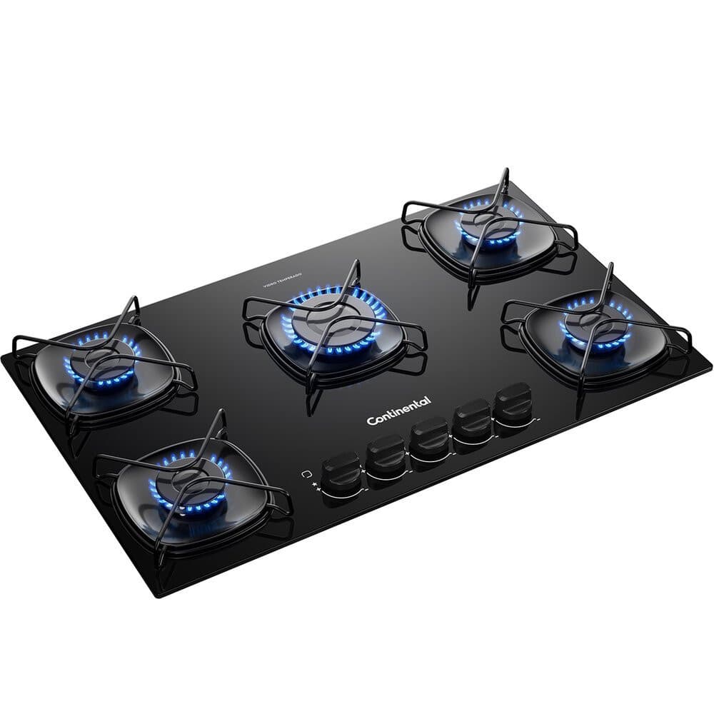 Cooktop a Gás Continental 5 Bocas, Mesa de Vidro, Acendimento Automático - KC5GR