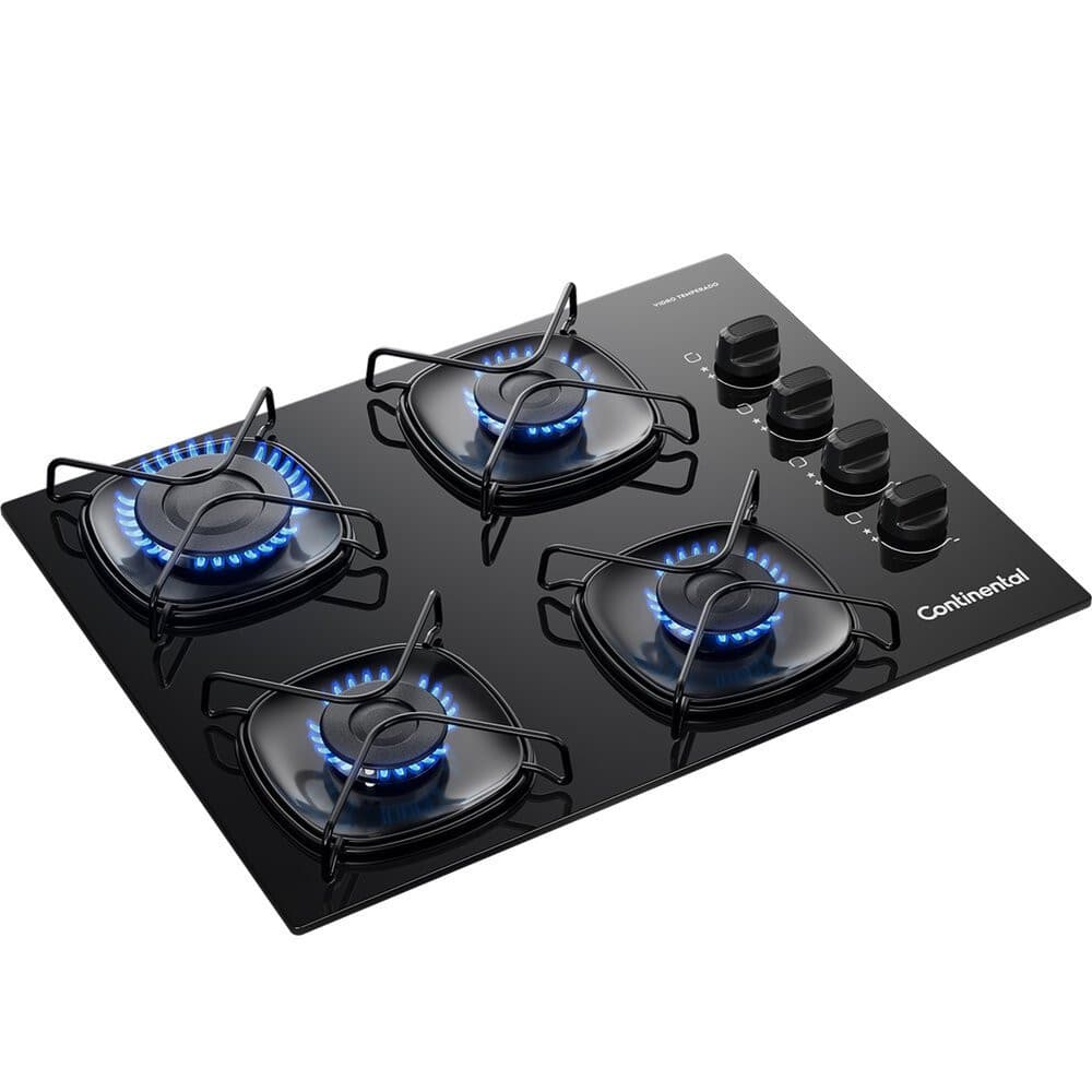Cooktop a Gás Continental 4 Bocas, Mesa de Vidro, Acendimento Automático - KC4GR