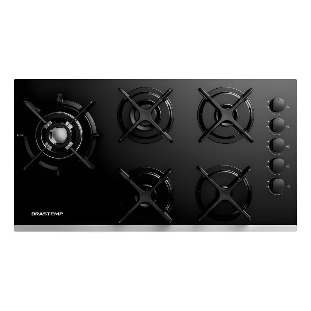 Cooktop 5 Bocas Gas Bivolt Vidro Preto Inox Brastemp