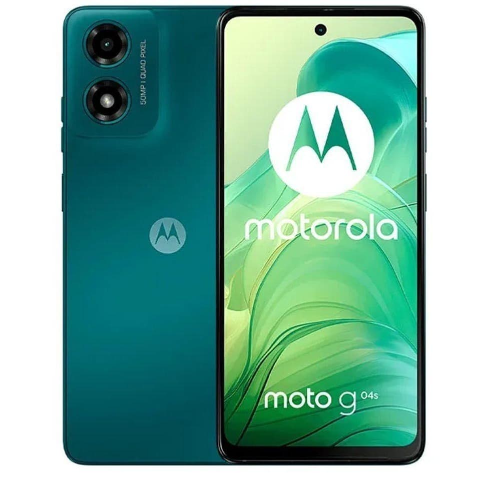 Smartphone Motorola Moto G04s verde escuro com câmera dupla na parte traseira