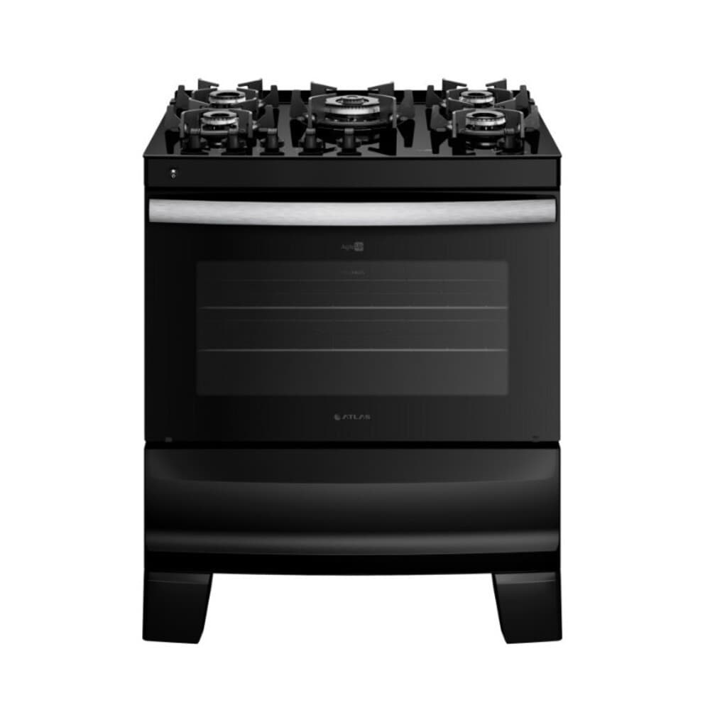 Fogão de Piso 5 Bocas Agile Up Glass com Mesa de Vidro Atlas, Preto