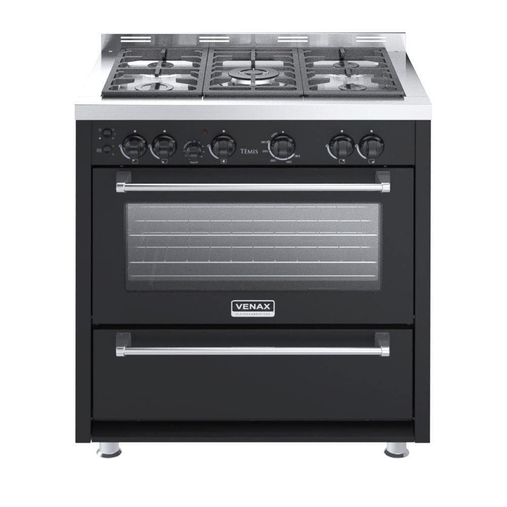 Fogão 5 Bocas Venax Temis A Gas Mesa De Inox Preto 220V