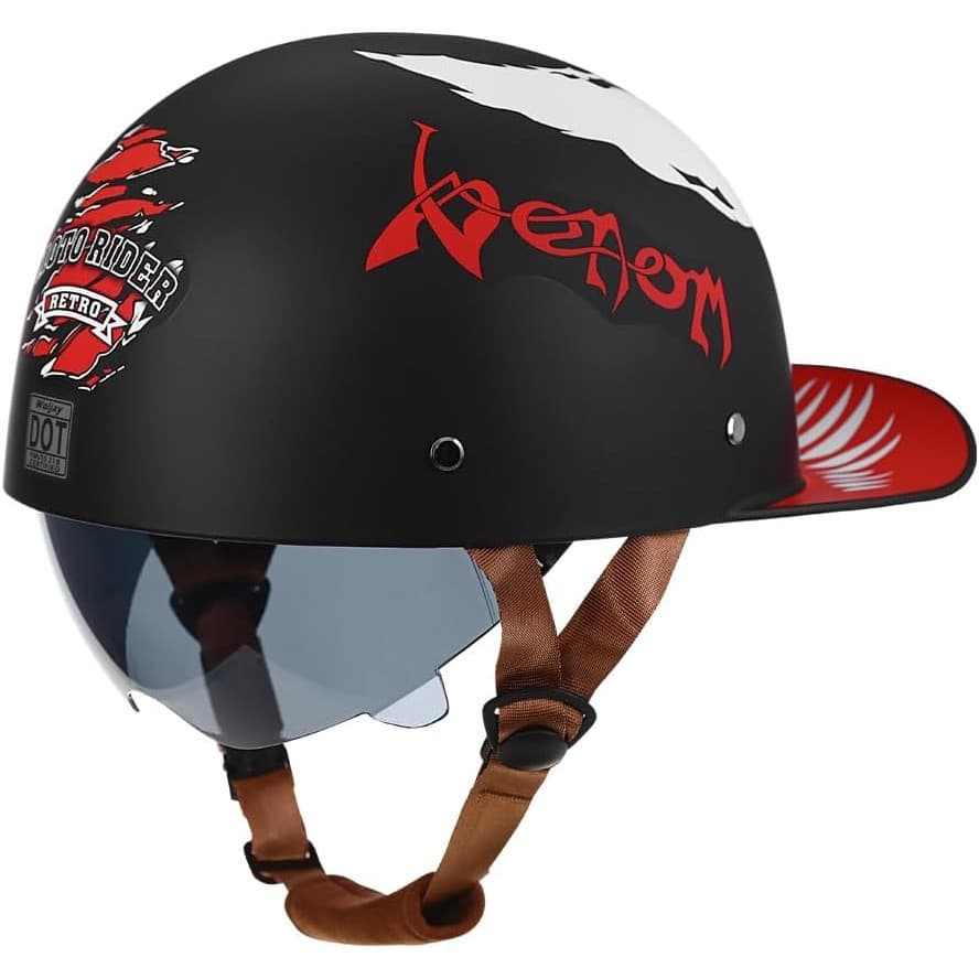 Capacete de Motocicleta Vintage Retro Aberto, Boné de Beisebol, Meio Capacete com Lente Retrátil para Homens e Mulheres,