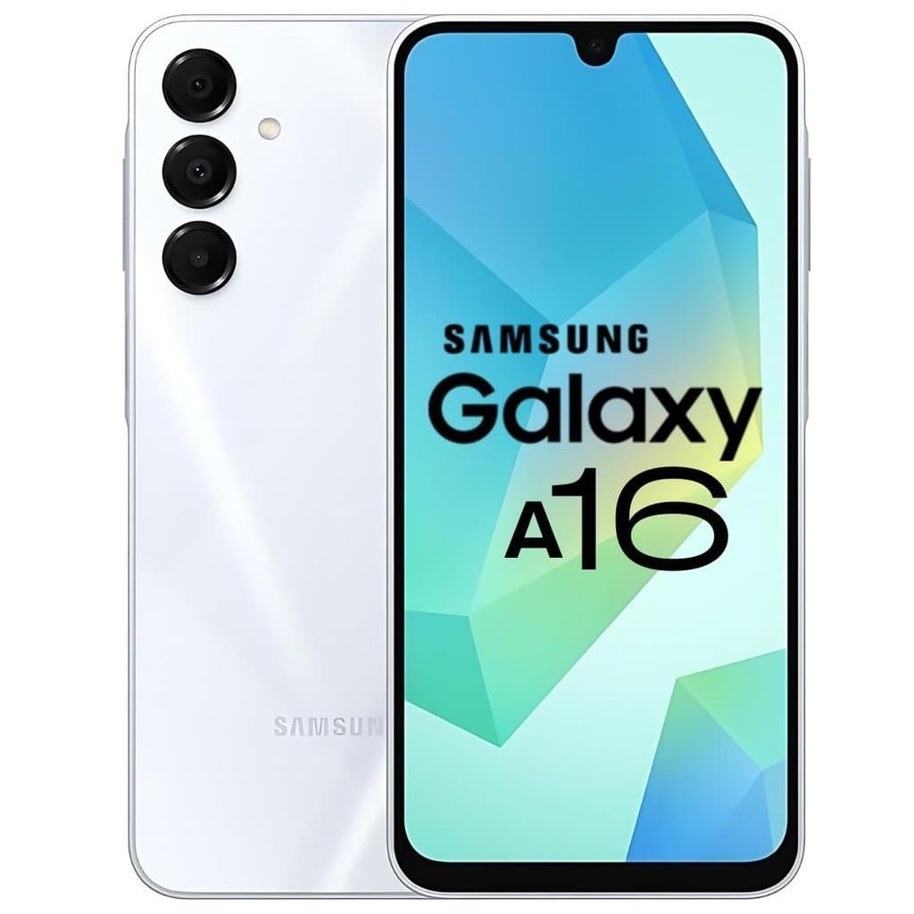 Smartphone Samsung Galaxy A16 branco com câmera tripla na parte traseira
