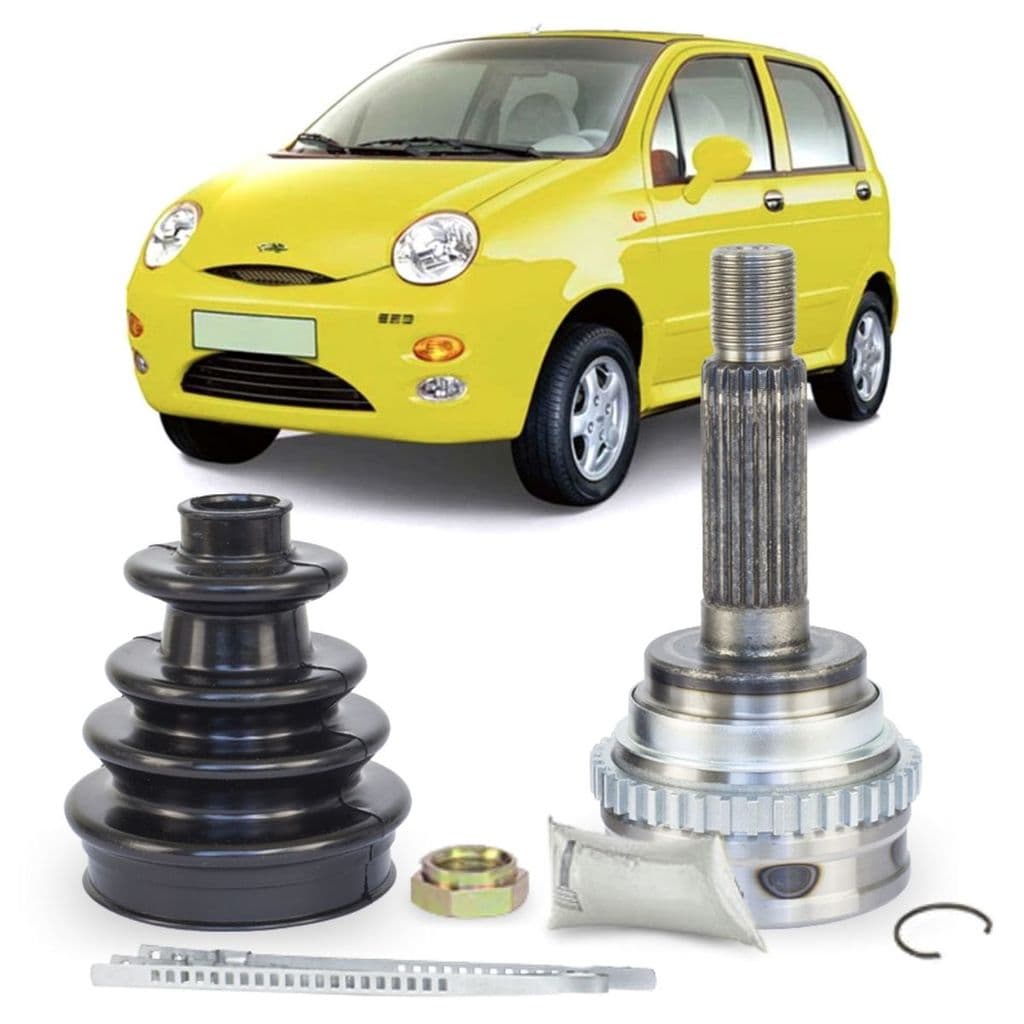 Junta homocinética para Chery QQ 1.0 / 1.1 16V 2001>2019 com carro amarelo em fundo branco