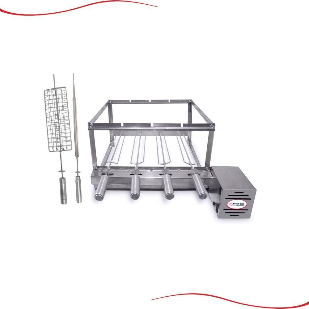 Kit Elétrico Giratório para Churrasqueira com 4 Espetos + 1 Espeto Espada + 1 Espeto Grelha - Brasa Grill