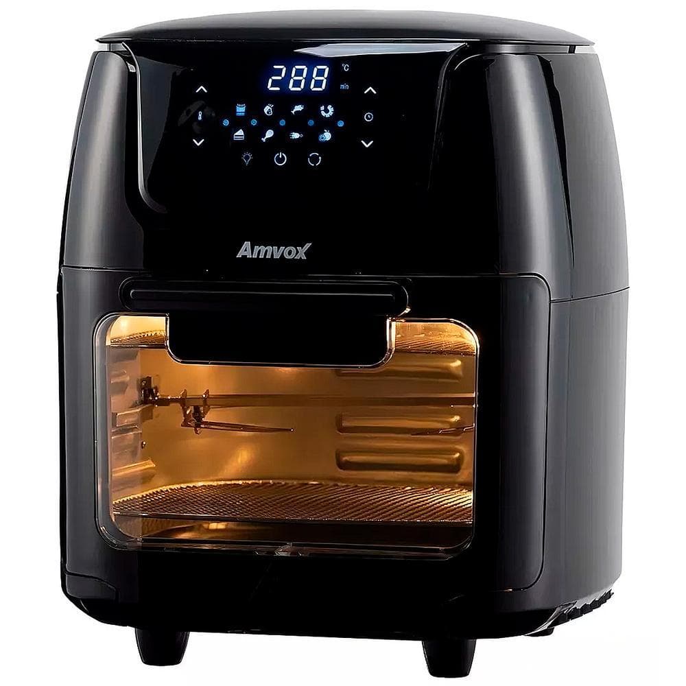 Fritadeira Sem Óleo Air Fryer Oven 12L Amvox Preto 1700W 220 com porta aberta