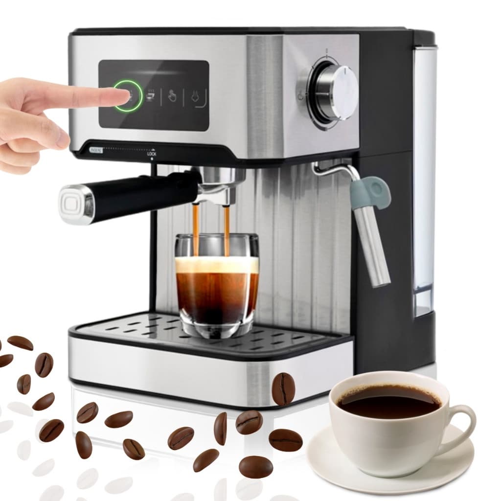 Cafeteira Espresso Bar E Tela Touch Elétrica Modelo Automática Sunchan em fundo branco com café sendo preparado