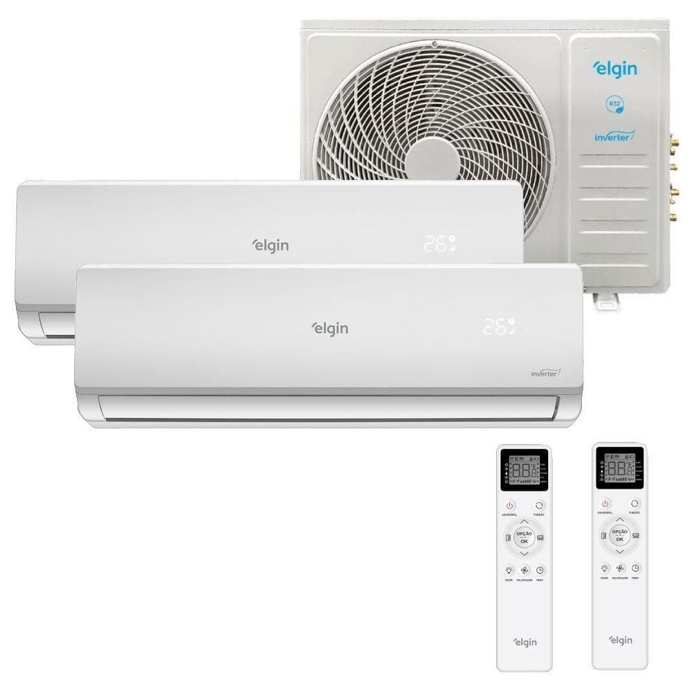 Ar Condicionado Bi Split Inverter Elgin 18000 BTUs com unidades externa e internas brancas