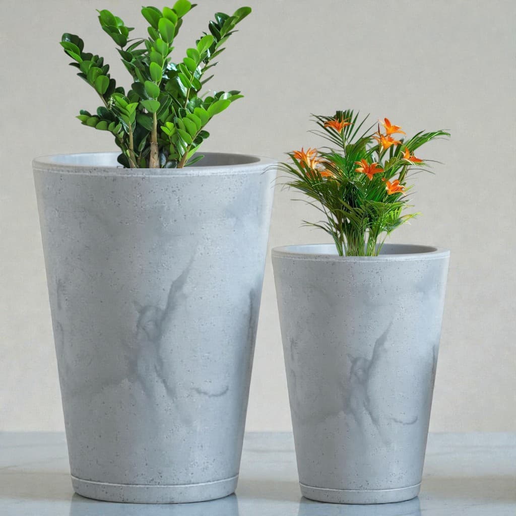 Kit de dois vasos de plantas grandes cilíndricos estilo vietnamita, liso e polido com mármore marmorizado