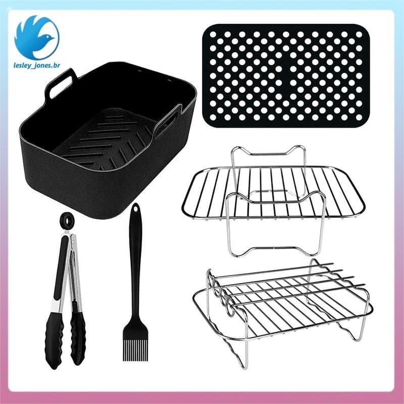[lesley_jones.br] 6 Peças De Fritadeira De Ar De Cesta Dupla Zona Profunda 7.6L-9.5L Para Grelhar E Assar