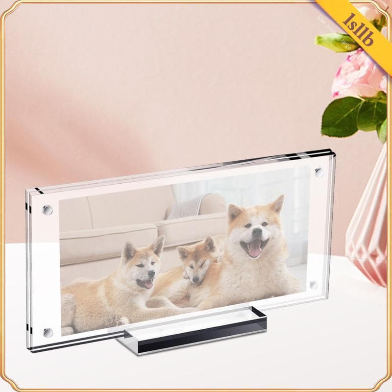 Porta-retratos acrílico com moldura transparente para foto de cães sorridentes