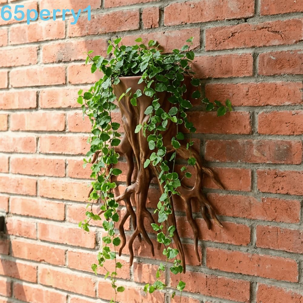 Planta suspensa em forma de raiz de árvore, decoração de parede, planta verde com raízes marrons