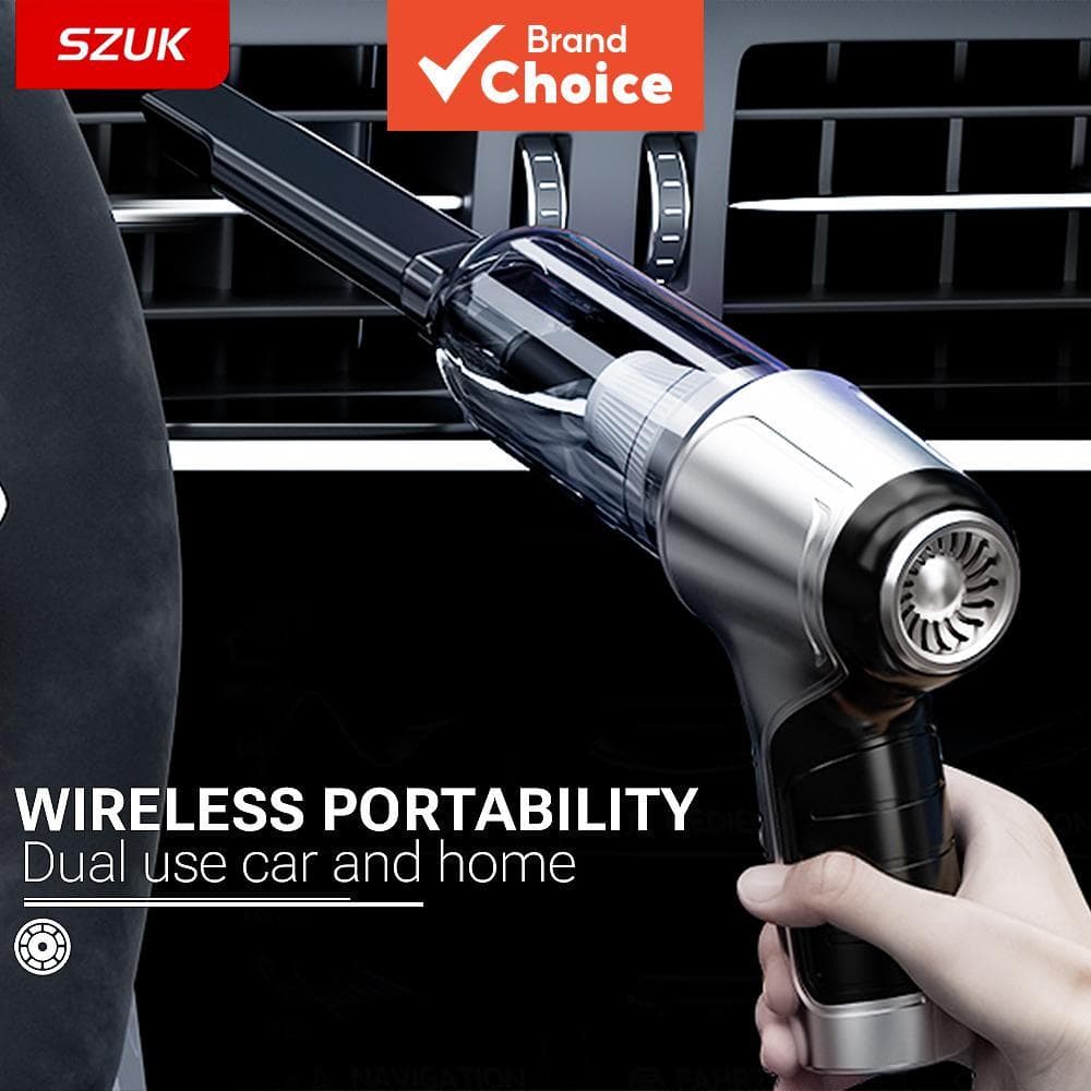 Aspirador de pó SZUK portátil com sucção potente, design preto e prata