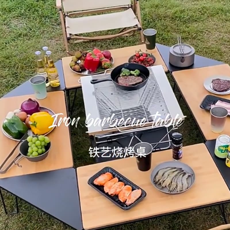 Mesa de piquenique autônoma para acampamento Mesa de churrasco Mesa de centro Mesa de ferro Rack de drenagem Mesa de gra