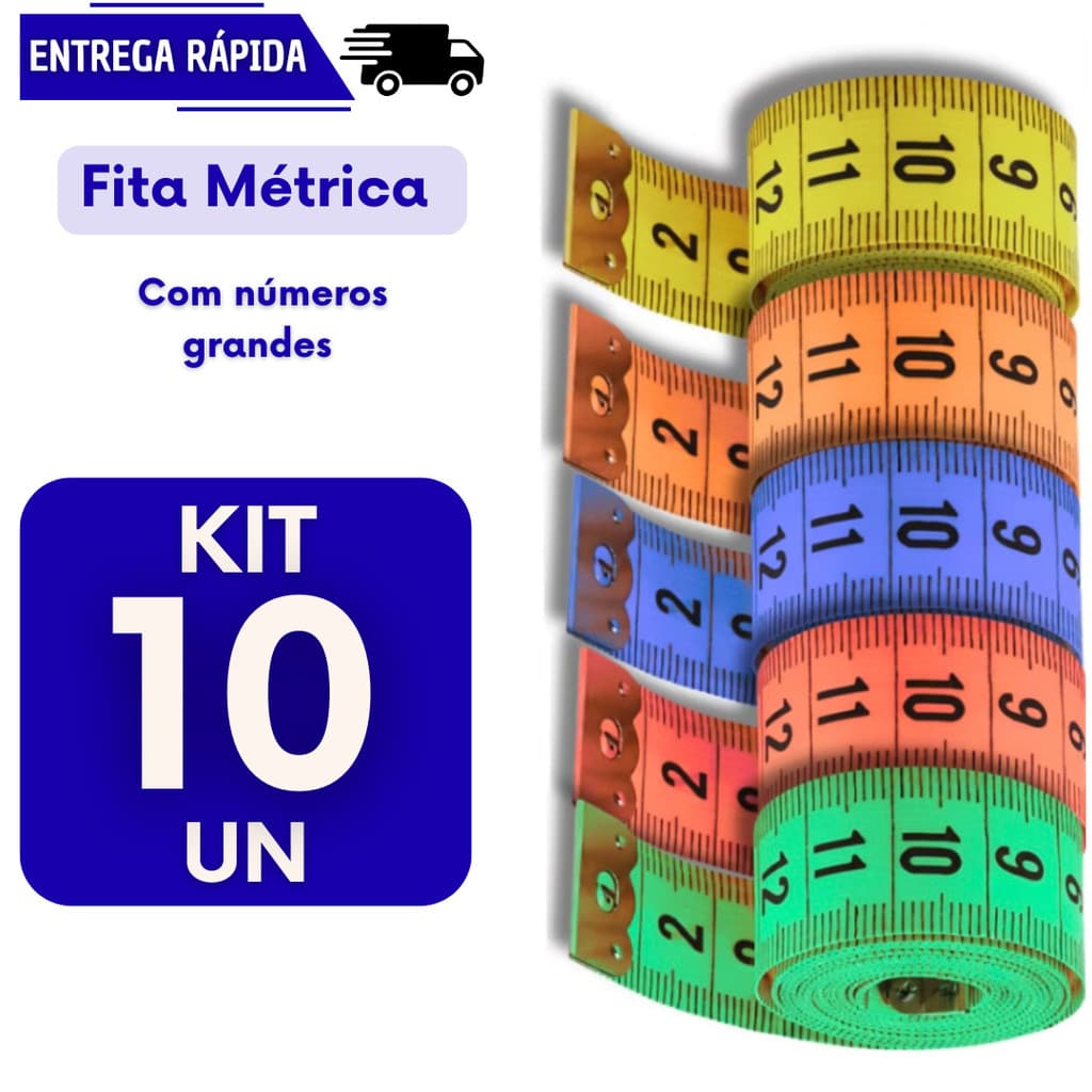 Kit 10 Fita Metrica 150cm Corporal Costureira Costura Fitness Medição Corpo Flexível Fitas Trenas Metricas Corpo Medir