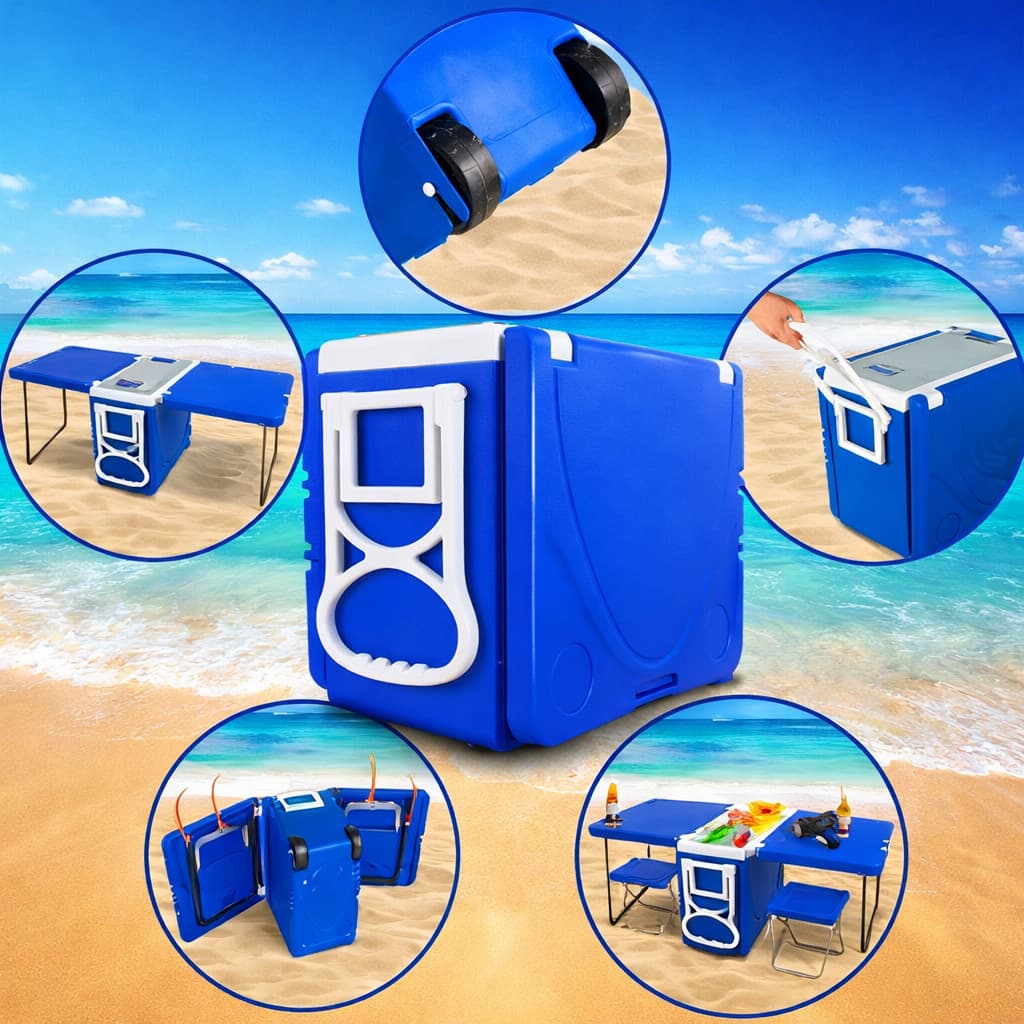 Caixa Super Térmica Multifuncional com Mesas Retráteis e Cooler - Azul