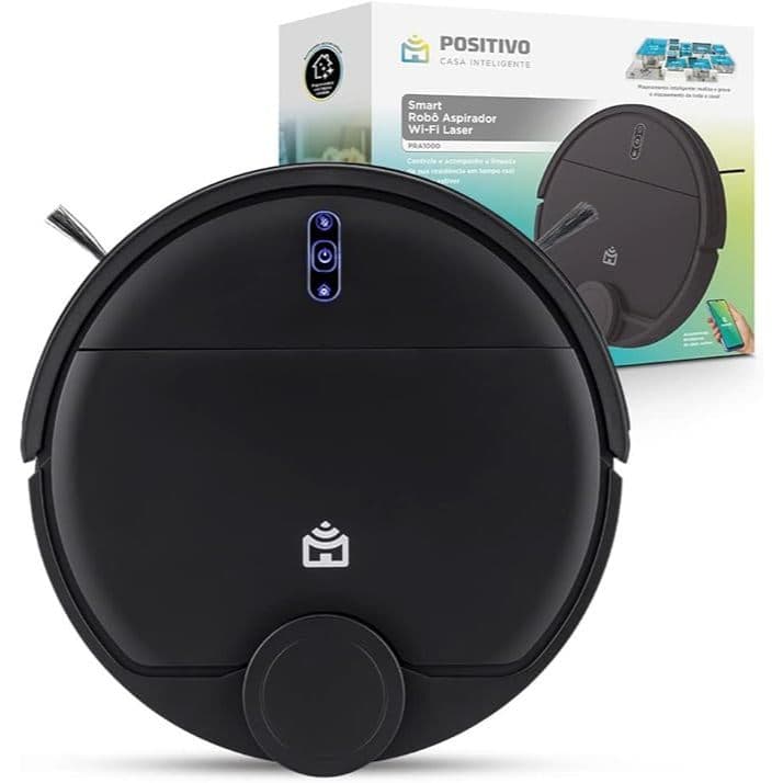 Smart Robô Aspirador Wi-Fi Laser PRA1000 Positivo Casa Inteligente LJ preto com caixa de embalagem