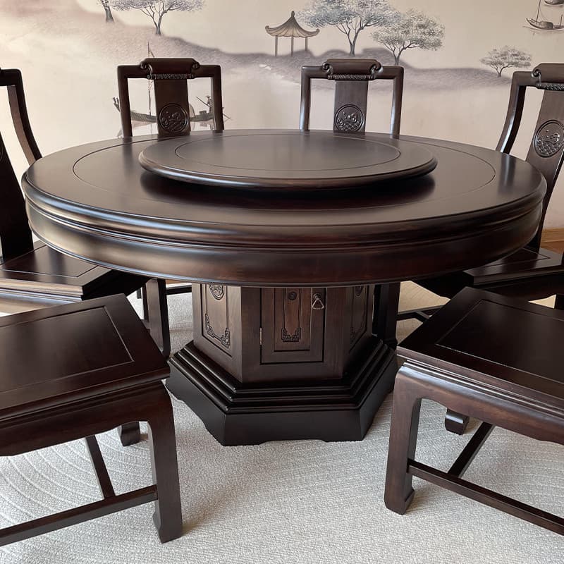 Mesa de jantar em mogno Mesa redonda Mesa de jantar chinesa antiga toda em madeira maciça com mesa giratória Mesa de jan