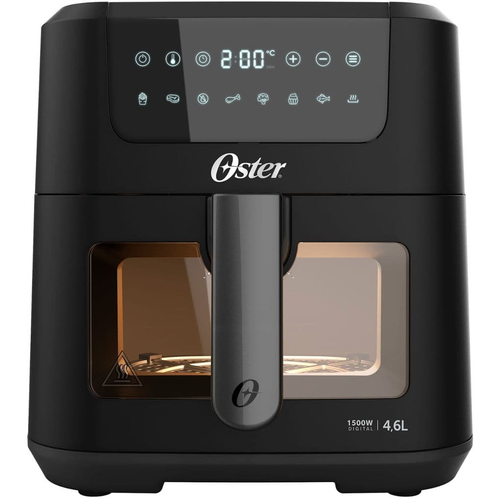 Fritadeira Oster Air Fryer Digital Clear Visor Transparente 4.6 Litros Preto