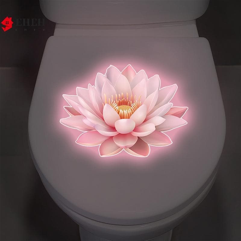 Tampa de vaso sanitário com decalque de flor de lótus luminosa rosa