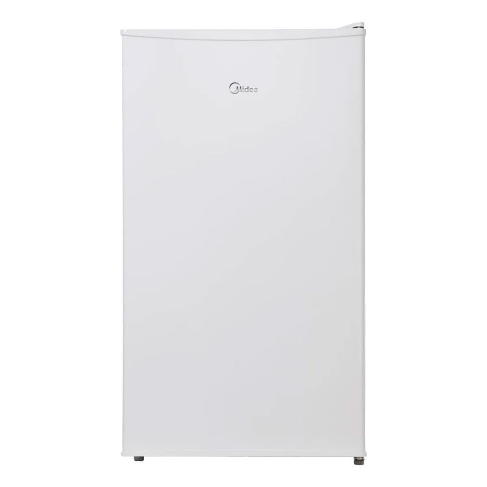 Frigobar 93L Inverter Bivolt Midea branco em pé, frontal, logo Midea