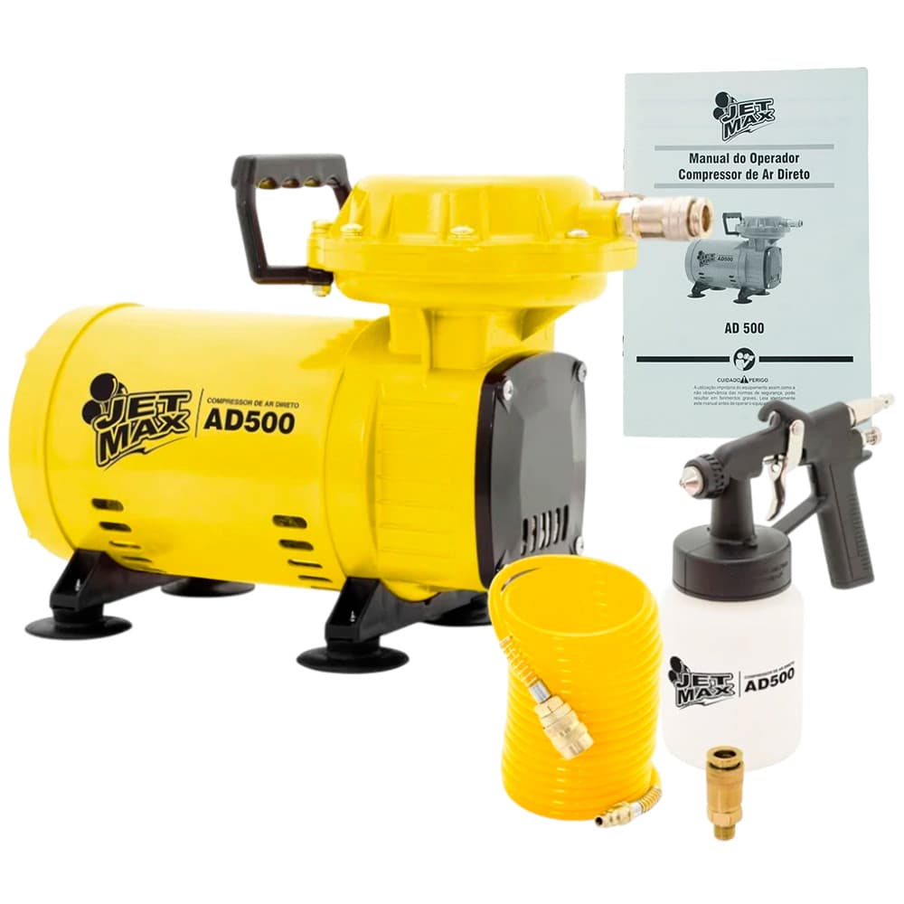 Kit Compressor de Ar Direto Profissional JetMax AD500 com Pistola e Mangueira