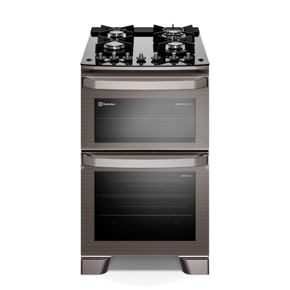 Fogão de Piso Electrolux de 04 Bocas Experience com Duplo Forno e Mesa de Vidro Cinza - FE4DG