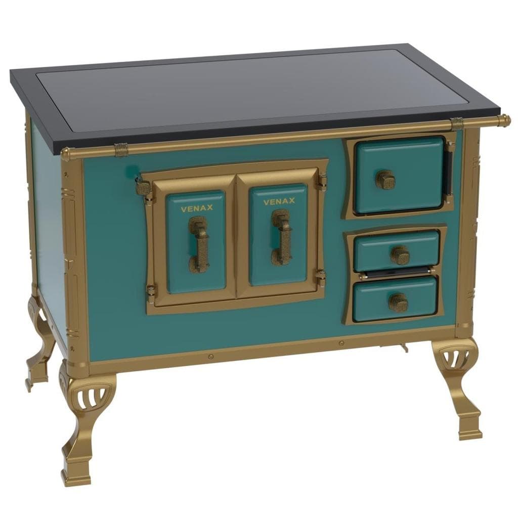 Fogao a lenha N 2 Colonial Premium Turquesa azul turquesa com detalhes dourados