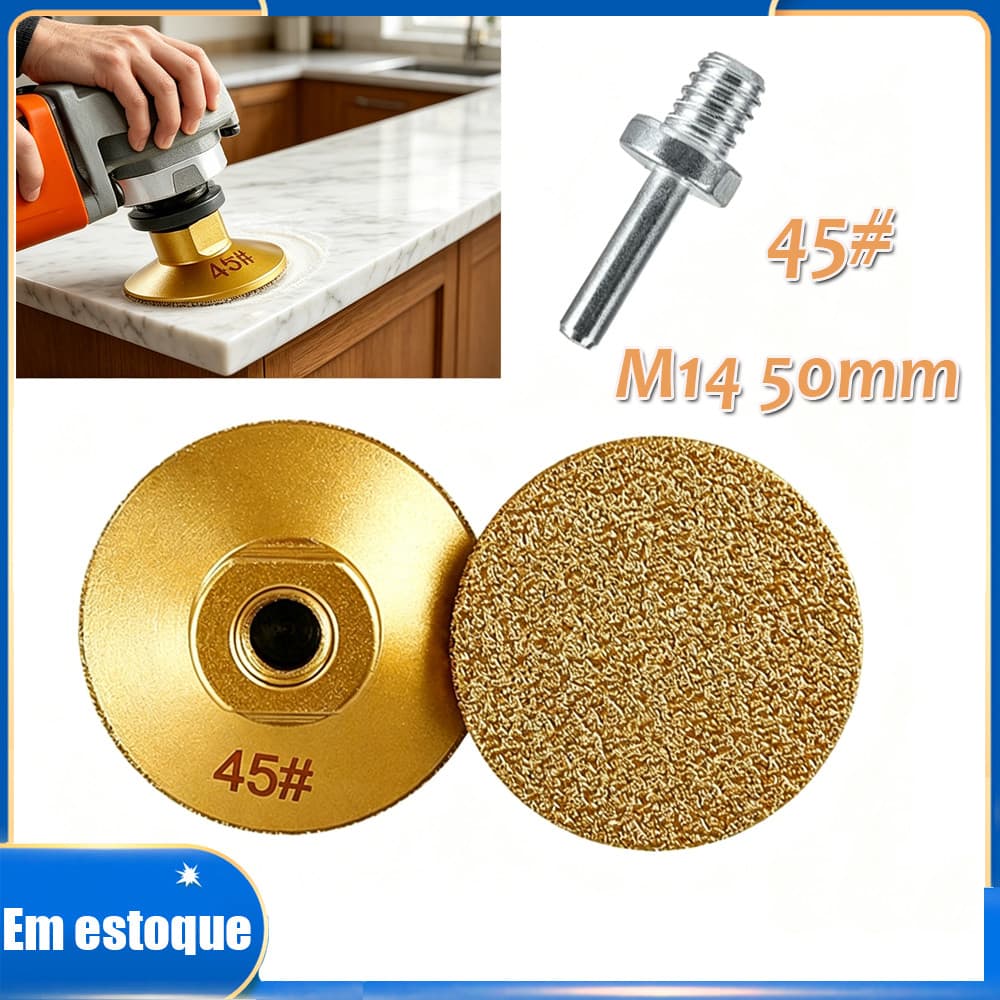 Cabeça de esmerilhamento plana soldada M14, 50 mm, polimento abrasivo para pedra, mármore e quartzo 45#