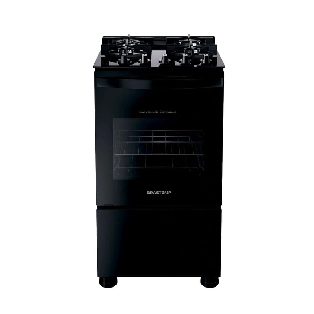 Fogão Brastemp 4 Bocas Preto com Mesa de Vidro e Dupla Chama - BFO4XAE