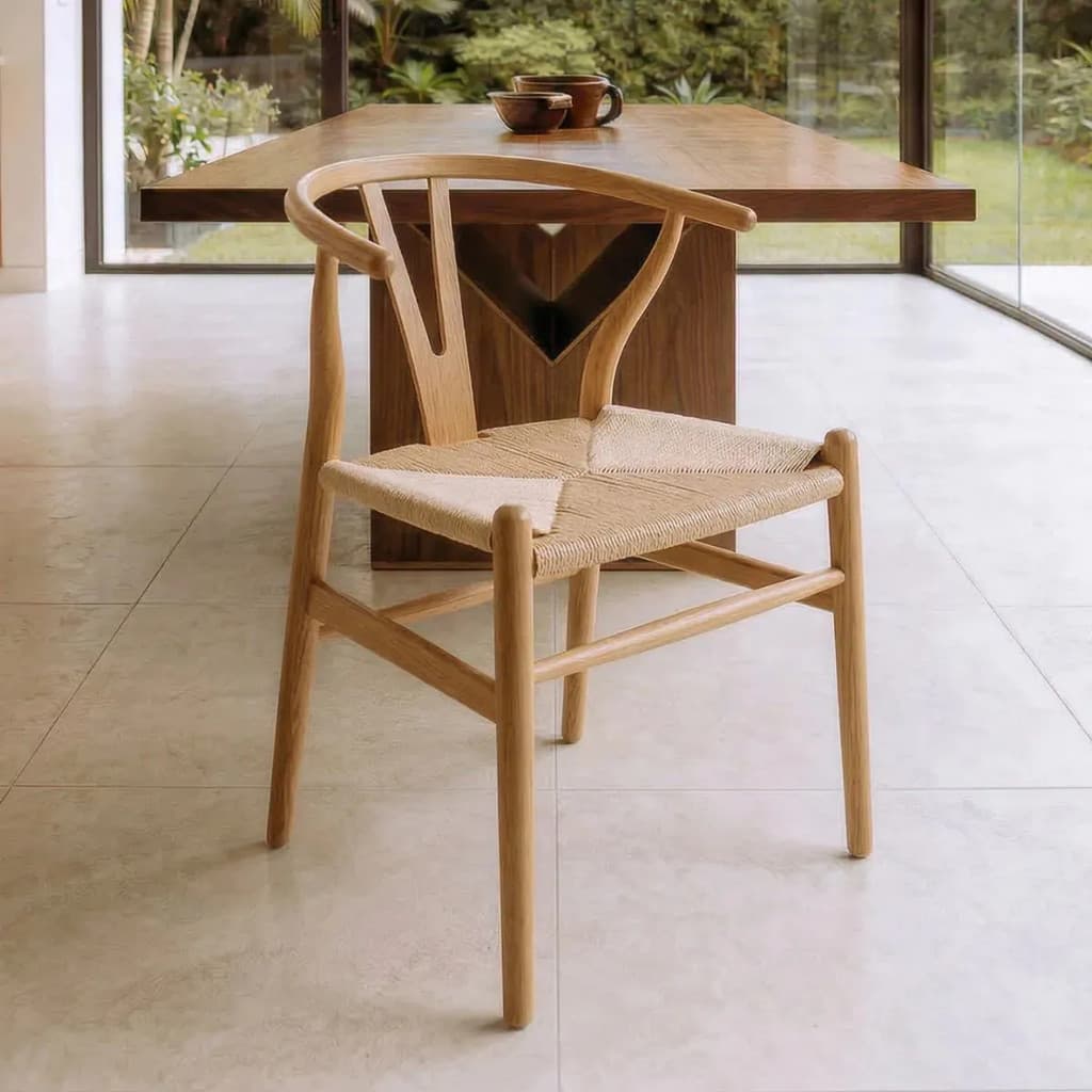 Cadeira Wishbone em Madeira Assento em Rattan - Madeira Clara