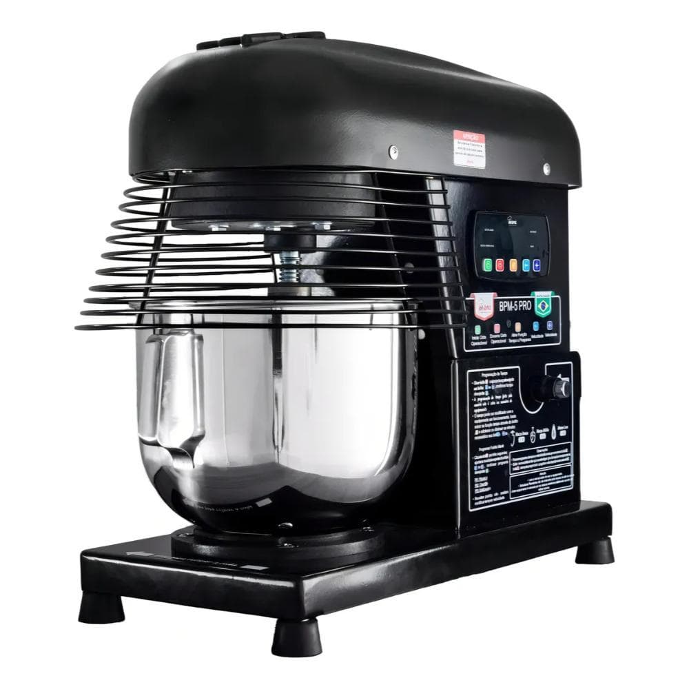 Batedeira Industrial Maná 5L 10 Velocidades Tacho em Inox 3 Batedores 1000W Preta Bivolt – BPM-05