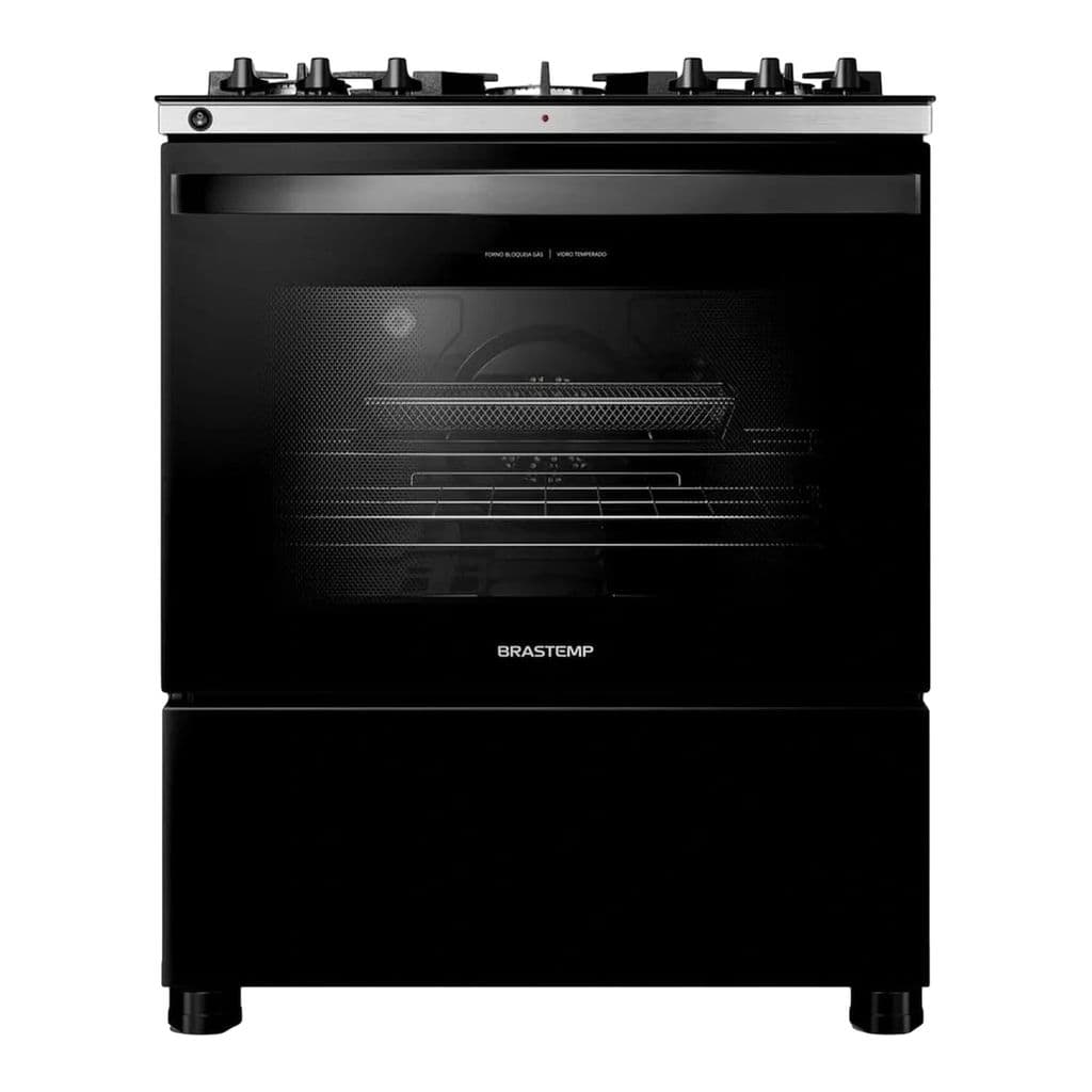 Fogão Brastemp 5 Bocas Preto com Mesa de Vidro, Função Air Fryer e Turbo Chama - BFS5LAE
